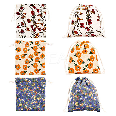 6Pcs 3 Colors Flower Printed Polyester Storage Bags ABAG-TA0001-24-1