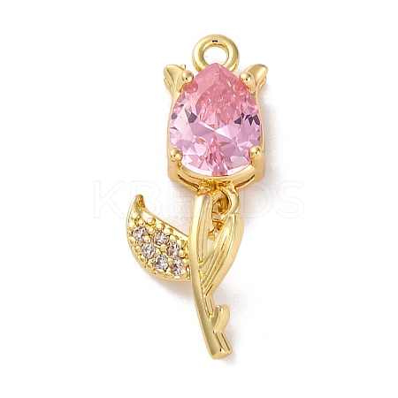 Ion Plating(IP) Brass Micro Pave Cubic Zirconia Tulip Pendants KK-U042-02G-02-1