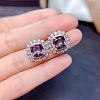 Square Alloy Rhinestone Pendant Necklace & Stud Earring & Finger Ring Sets WG30FCB-02-4