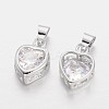 Heart Brass Cubic Zirconia Charms ZIRC-O023-14-2