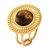 Flat Round Natural Tiger Eye Finger Rings RJEW-Q822-02G-03-1