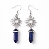 Natural Lapis Lazuli Bullet with Sun Dangle Earrings EJEW-I276-01P-14-3