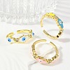 Brass Micro Pave Clear Cubic Zirconia Enamel Cuff Rings for Women RJEW-L113-038G-3