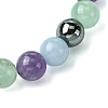 Synthetic Non-Magnetic Hematite & Natural Green Aventurine & Natural Amethyst & Natural Angelite Round Beaded Stretch Bracelets BJEW-JB10910-08-4