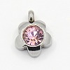 201 Stainless Steel Rhinestone Flower Charm Pendants RB-M030-03F-1