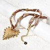 304 Stainless Steel Heart Pendant Printed Silk Ribbon Necklaces for Women NJEW-A063-11G-3