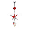 304 Stainless Steel Pave Cubic Zirconia & Plastic Pearl & Natural Shell Starfish Curved Barbell Dangle Belly Rings FS-WGCE39A-02-1