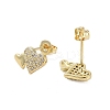 Brass Micro Pave Clear Cubic Zirconia Heart Stud Earrings for Women EJEW-A110-09G-2