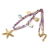 304 Stainless Steel Starfish Sun Heart & Ceramic Fish Flower Pendant Printed Polyester Cord Necklaces for Women NJEW-A063-08G-3