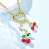 Heart & Cherry Brass Red Enamel Pendant Necklaces for Women NJEW-G162-02G-2