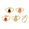 Teardrop Natural Rhodochrosite & Black Onyx & White Jade & Red Agate & Amazonite Finger Rings RJEW-Q004-02G-6