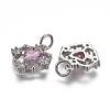 Brass Micro Pave Clear & Pearl Pink Cubic Zirconia Pendants KK-F821-25P-2