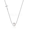 925 Sterling Silver Pearl Cross Shape Pendant Necklaces NJEW-BB30761-8