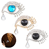 AHADEMAKER 3Pcs 3 Colors Crystal Rhinestone Eye of Ra/Re Safety Pin Brooch with Glass Beads JEWB-GA0001-09-2