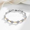Brass Micro Pave Clear Cubic Zirconia Flower Link Chains Bracelets for Women BJEW-B145-03-1