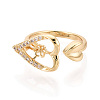 Heart Brass Micro Pave Clear Cubic Zirconia Cuff Rings Setting KK-T079-53G-2