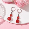 Round Natural Carnelian Dangle Earrings EJEW-JE05536-03-3
