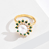 Brass Micro Pave Green Cubic Zirconia Flower Finger Ring KF3453-1-2
