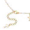 Round ABS Imitation Pearl Beads & 304 Stainless Steel Link Chain Tassel Anklets for Women AJEW-AN00738-02-5
