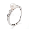 Round Natural Pearl & Cubic Zirconia Finger Rings STER-Z009-07P-1