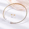 Round Plastic Imitation Pearl Stud Earrings & Cubic Zirconia and Rhinestone Square Cuff Choker Necklaces Sets SJEW-U003-02G-1