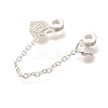 Brass Clear Cubic Zirconia European Safety Chains with Heart & Rose Charms KK-C085-16S-2