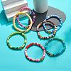 7Pcs 7 Color Handmade Polymer Clay Disc Surfer Stretch Bracelets Set BJEW-JB08798-7