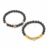 2Pcs 2 Style Synthetic Hematite & Black Stone & Natural Obsidian Stretch Bracelets Set with Cubic Zirconia Skull BJEW-JB08120-01-4