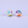 Printed Round with Flower Pattern Silicone Focal Beads SI-JX0056A-172-1