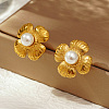 Classic 304 Stainless Steel Imitation Pearl Flower Stud Earrings GL7726-2