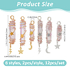 12Pcs 6 Styles Electroplated Natural Quartz Crystal Pointed Copper Wire Wrapped Bullet Pendants PALLOY-FH00161-2