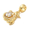 Rack Plating Brass Pave Clear Cubic Zirconia European Dangle Charms KK-K349-18G-2