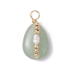 Copper Wire Wrapped Natural Green Aventurine & Natural Cultured Freshwater Pearl Beads Pendants PALLOY-JF03645-02-1