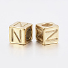 304 Stainless Steel Large Hole Letter European Beads X-STAS-H428-01G-N-2