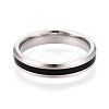 Black Enamel Grooved Line Finger Ring RJEW-I089-24A-1-2