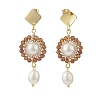 4 Pair 4 Style Natural Mixed Gemstone & Shell Pearl Beaded Flower Dangle Stud Earrings EJEW-JE05076-5