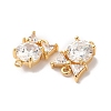 Brass Clear Glass Connector Charms KK-G465-31G-2