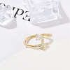 Rack Plating Cross & Heart Brass Micro Pave Cubic Zirconia Cuff Rings for Women RJEW-M028-63G-5