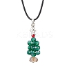 Electroplate Glass Beaded Dark Cyan Christmas Tree & Alloy Star Pendant Black Waxed Cotton Cord Necklaces NJEW-MZ00123-01-2