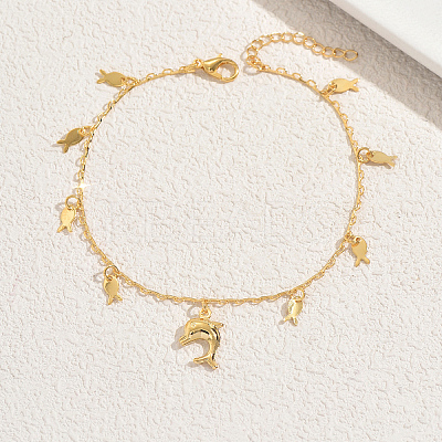 Brass Dolphin Fish Charm Anklets for Women PZ0195-1