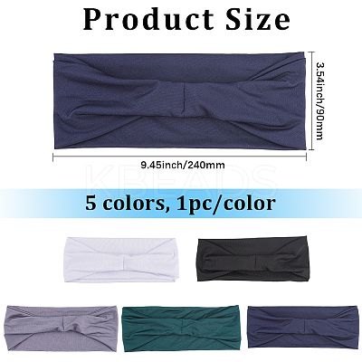 5Pcs 5 Colors 95% Polyester & 5% Spandex Yarns Exercise Elastic Headbands OHAR-CY0001-12-1