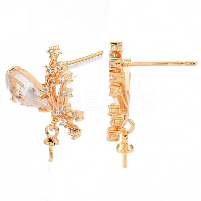 Brass Micro Pave Clear Cubic Zirconia Earring Findings KK-T062-224G-NF-1