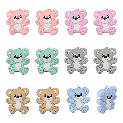 12Pcs 6 Colors Food Grade Eco-Friendly Silicone Beads SIL-CA0001-88-1