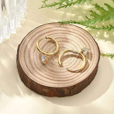 304 Stainless Steel Micro Pave Cubic Zirconia Hoop Earrings Ion Plating(IP) LS-STAS-R004-03G-02-1