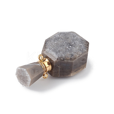 Electroplated Natural Druzy Agate Openable Perfume Bottle Pendants G-L524-10G-03-1