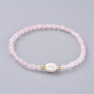 Natural Rose Quartz Beads Stretch Bracelets BJEW-JB04676-01-1