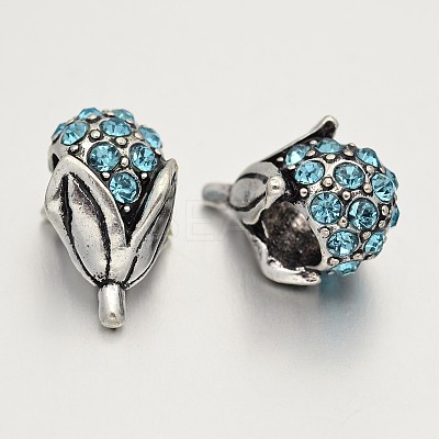 Antique Silver Plated Alloy Rhinestone European Beads CPDL-E023-03AS-1