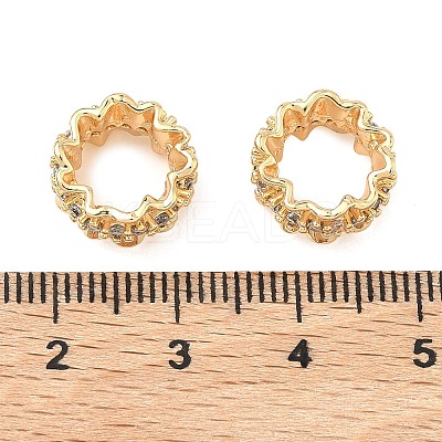 Brass Micro Pave Clear Cubic Zirconia Flower Large Hole Beads KK-A286-07G-1