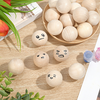 30Pcs Natural Wooden Round Ball WOOD-PH0002-19-1