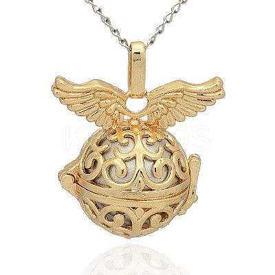 Golden Tone Brass Hollow Round Cage Pendants KK-J234-06G-1